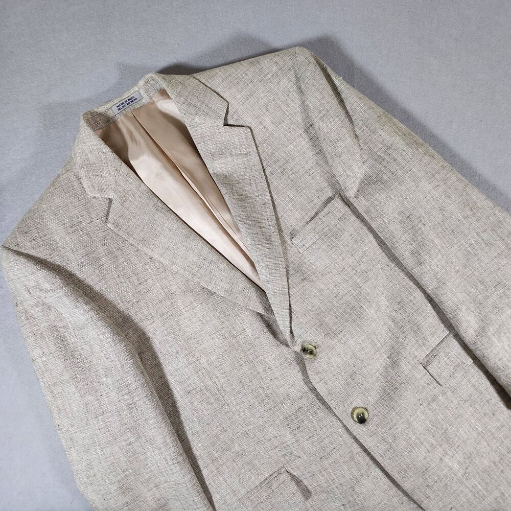Stafford 100% Silk Textured Blazer Sport Coat Suit Jacket in Beige Tan Size 44R